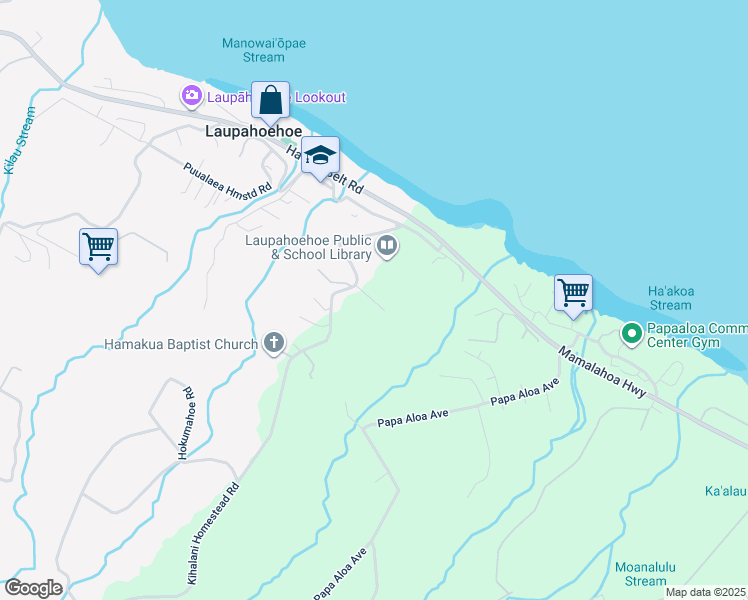 map of restaurants, bars, coffee shops, grocery stores, and more near 35-189 Kehaulani Street in Hilo