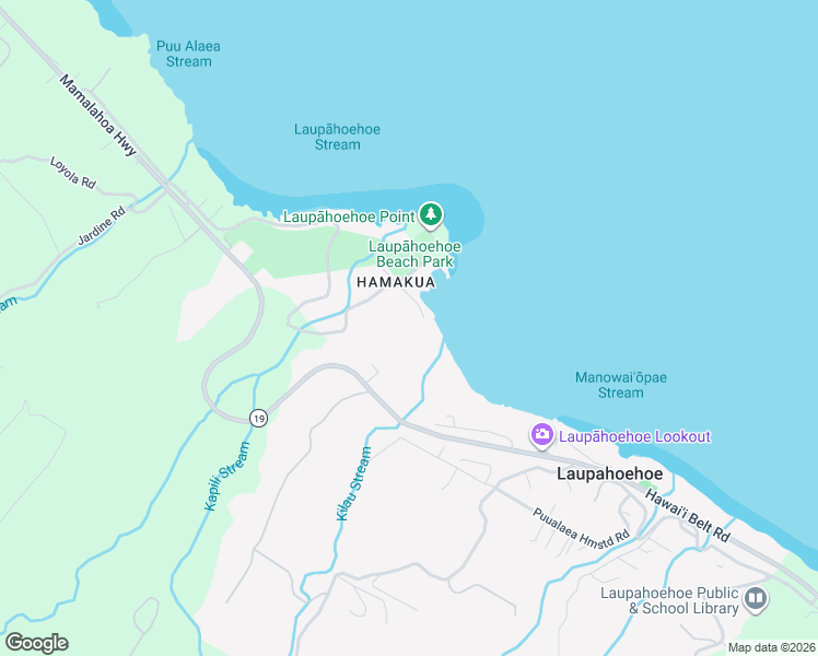 map of restaurants, bars, coffee shops, grocery stores, and more near 36-1050 Laupahoehoe Point Road in Waimea