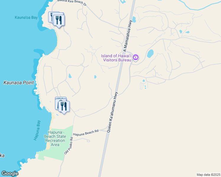 map of restaurants, bars, coffee shops, grocery stores, and more near 62-3700 Kaunaʻoa Drive in Waimea