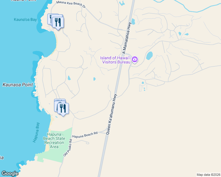 map of restaurants, bars, coffee shops, grocery stores, and more near 62-3700 Kaunaʻoa Drive in Waimea