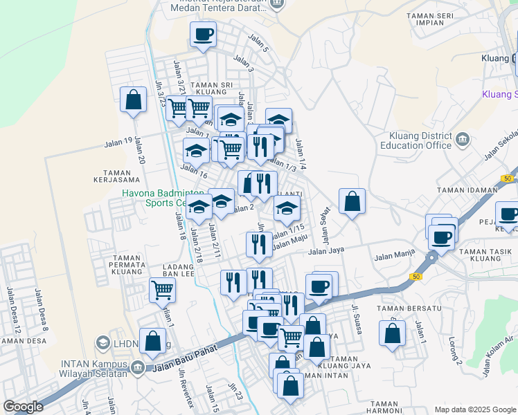 map of restaurants, bars, coffee shops, grocery stores, and more near in Kluang