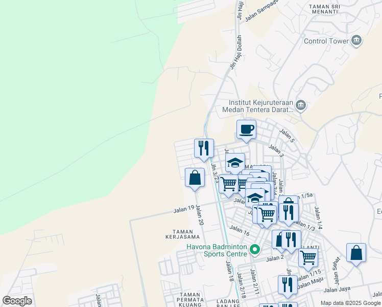 map of restaurants, bars, coffee shops, grocery stores, and more near Jalan Sri Kluang 27 in Kluang