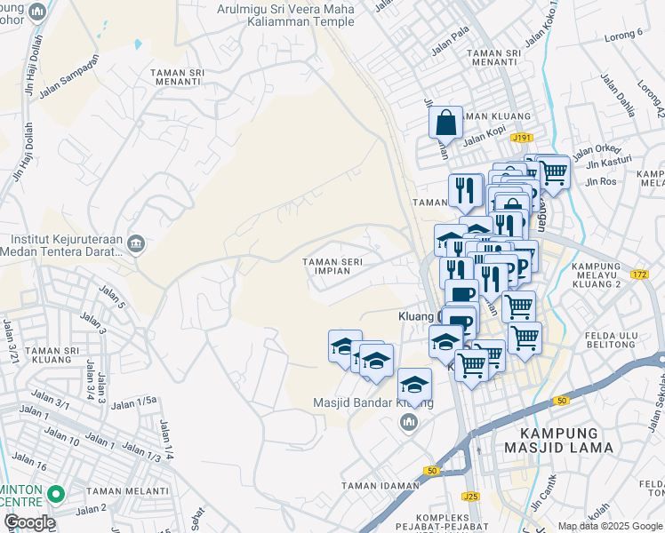 map of restaurants, bars, coffee shops, grocery stores, and more near in Kluang