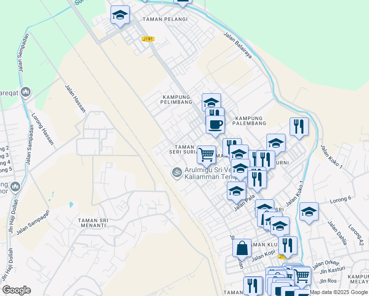 map of restaurants, bars, coffee shops, grocery stores, and more near in Kluang