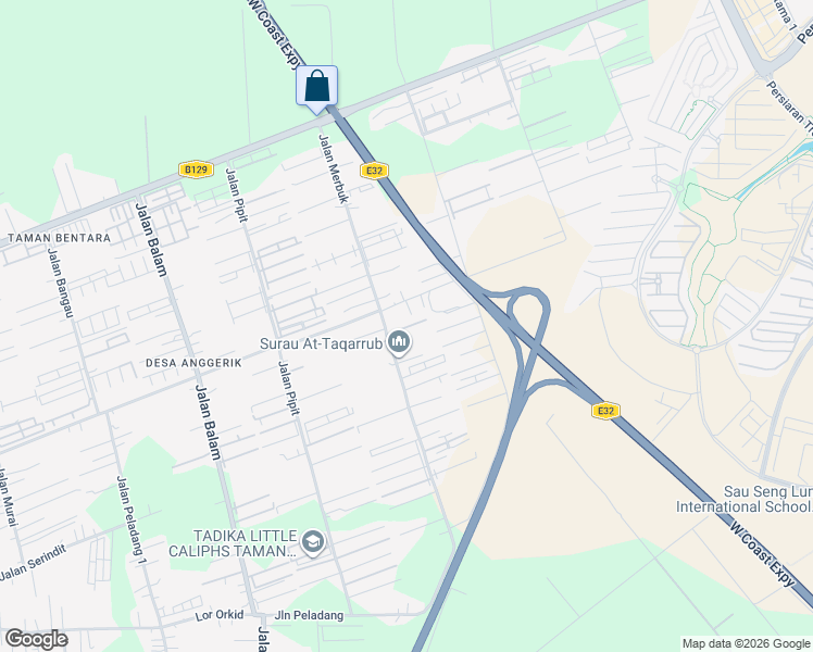 map of restaurants, bars, coffee shops, grocery stores, and more near 6 Jalan Merbuk 7/37 in Telok Panglima Garang