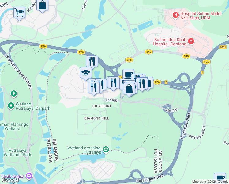 map of restaurants, bars, coffee shops, grocery stores, and more near Lembah Klang Selatan Highway in Kajang