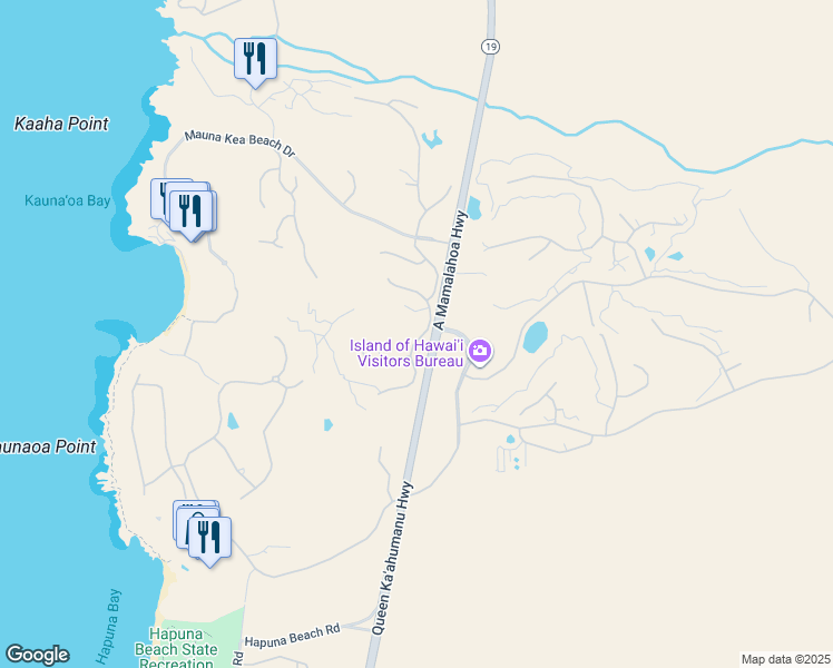map of restaurants, bars, coffee shops, grocery stores, and more near 62-3648 Leihulu Place in Waimea