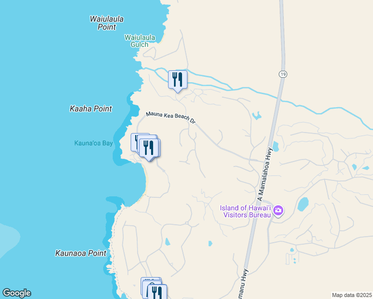 map of restaurants, bars, coffee shops, grocery stores, and more near 62-102 Imaka Place in Waimea