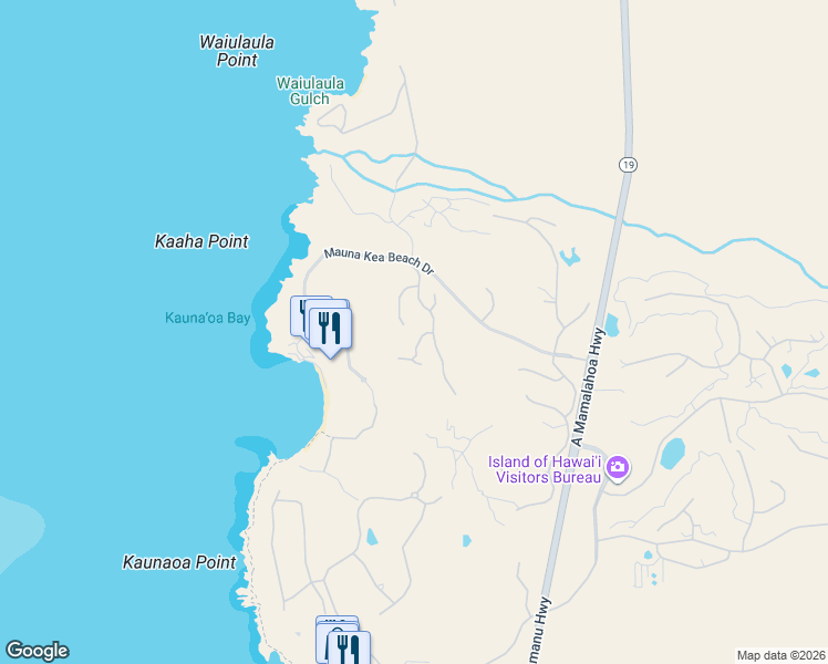 map of restaurants, bars, coffee shops, grocery stores, and more near 62-102 Imaka Place in Waimea