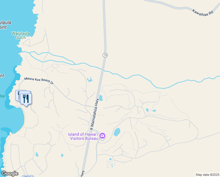 map of restaurants, bars, coffee shops, grocery stores, and more near 62-3456 Ho'Olani Place in Waimea