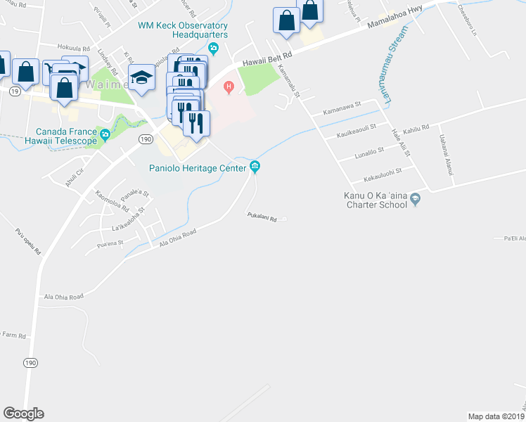 map of restaurants, bars, coffee shops, grocery stores, and more near 67-5000 Holo Holo Ku Way in Waimea