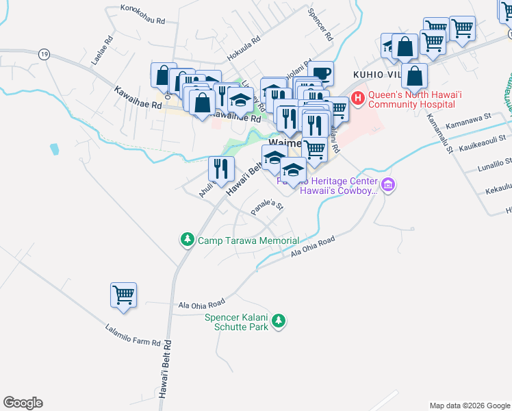 map of restaurants, bars, coffee shops, grocery stores, and more near 67-1256 Kaomoloa Place in Waimea