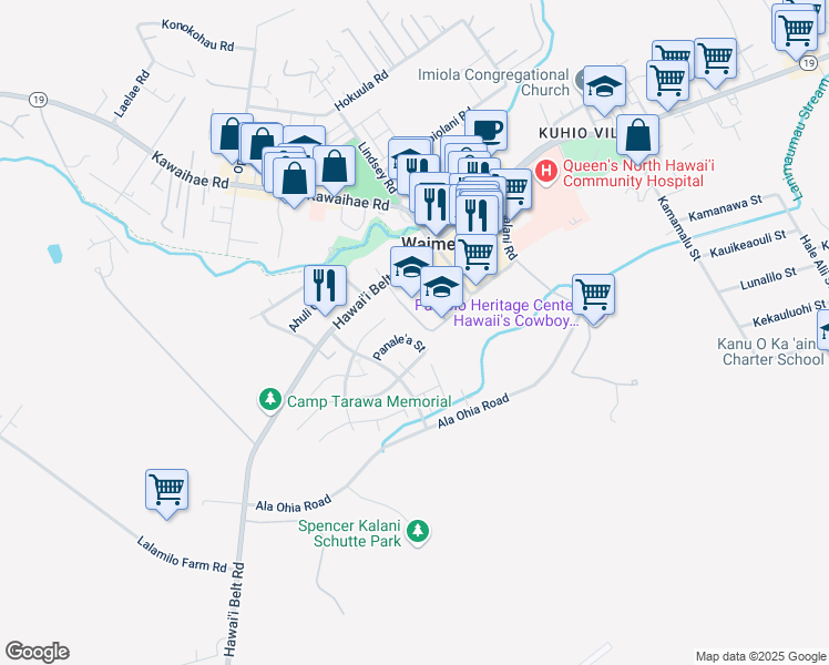 map of restaurants, bars, coffee shops, grocery stores, and more near 67-1248 Panalea Street in Waimea