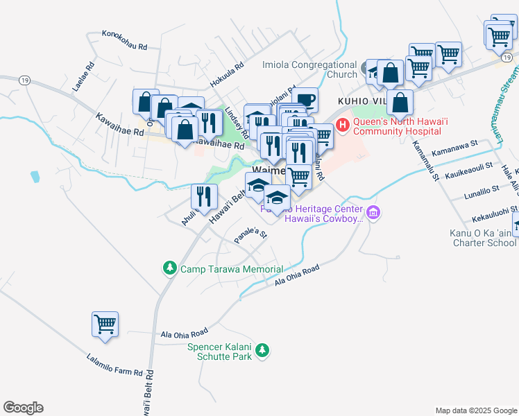 map of restaurants, bars, coffee shops, grocery stores, and more near 67-1248 Panale'a Street in Waimea