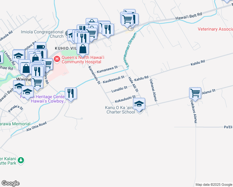 map of restaurants, bars, coffee shops, grocery stores, and more near 64-1053 Lunalilo Street in Waimea