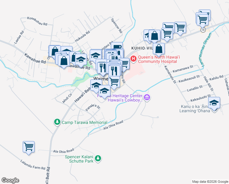 map of restaurants, bars, coffee shops, grocery stores, and more near 67-1185 Mamalahoa Hwy in Kamuela
