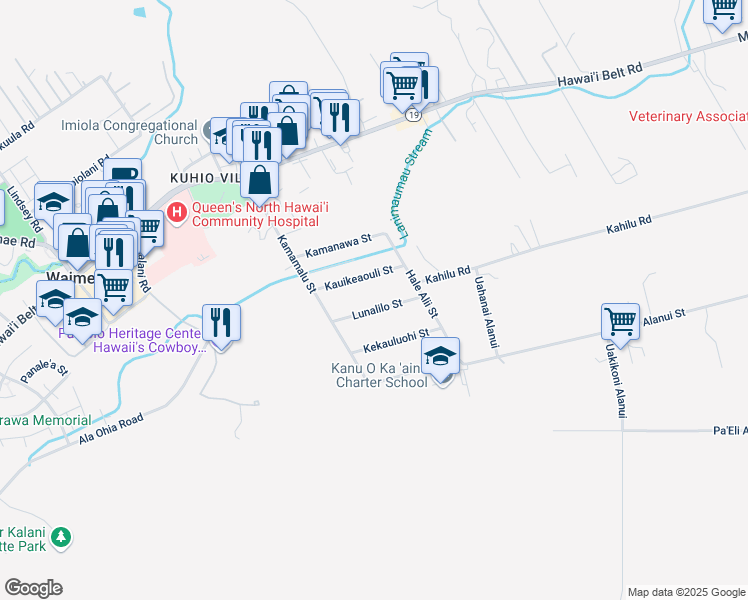 map of restaurants, bars, coffee shops, grocery stores, and more near 64-1053 Lunalilo Street in Waimea
