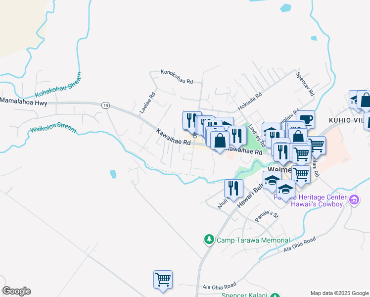 map of restaurants, bars, coffee shops, grocery stores, and more near 65-1319 Kawaihae Road in Waimea
