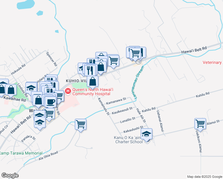 map of restaurants, bars, coffee shops, grocery stores, and more near 64-5168 Kinohou Street in Waimea
