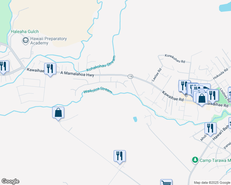 map of restaurants, bars, coffee shops, grocery stores, and more near 66-1113 Ko Uka Way in Waimea
