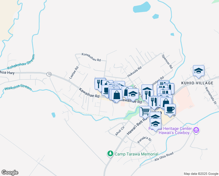 map of restaurants, bars, coffee shops, grocery stores, and more near 65-1300 Kawaihae Road in Waimea
