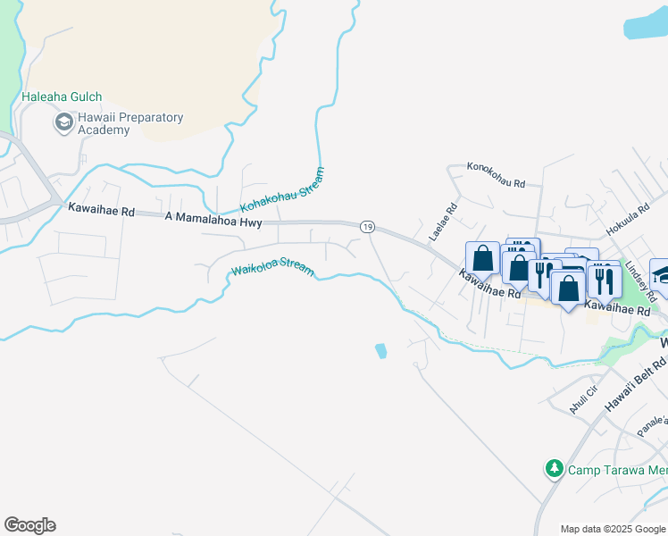 map of restaurants, bars, coffee shops, grocery stores, and more near 66-1113 Ko Uka Way in Waimea
