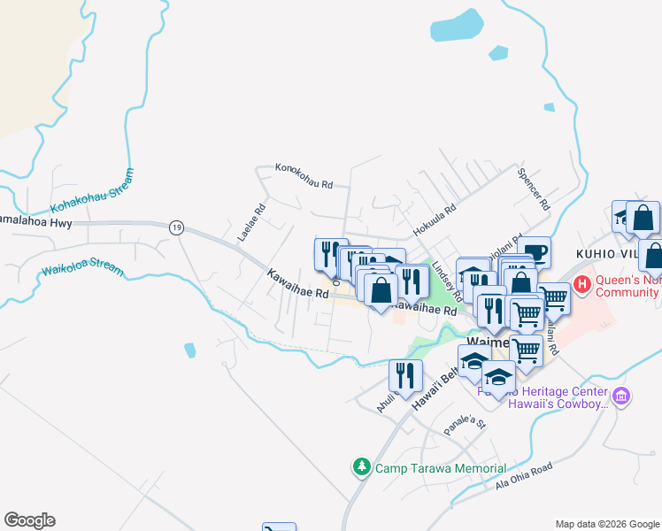 map of restaurants, bars, coffee shops, grocery stores, and more near 65-1300 Kawaihae Road in Waimea