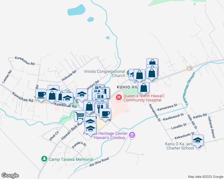 map of restaurants, bars, coffee shops, grocery stores, and more near 65-1120 Mamalahoa Highway in Waimea
