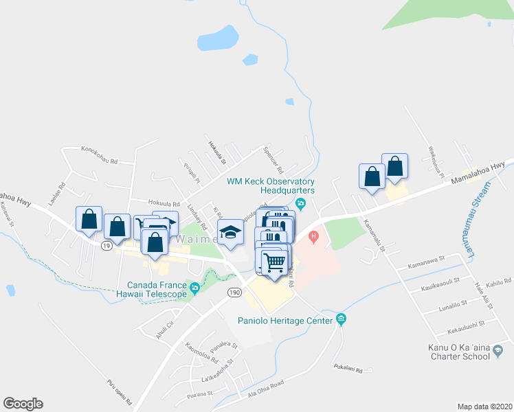 map of restaurants, bars, coffee shops, grocery stores, and more near 65-1144 Kapiolani Road in Waimea