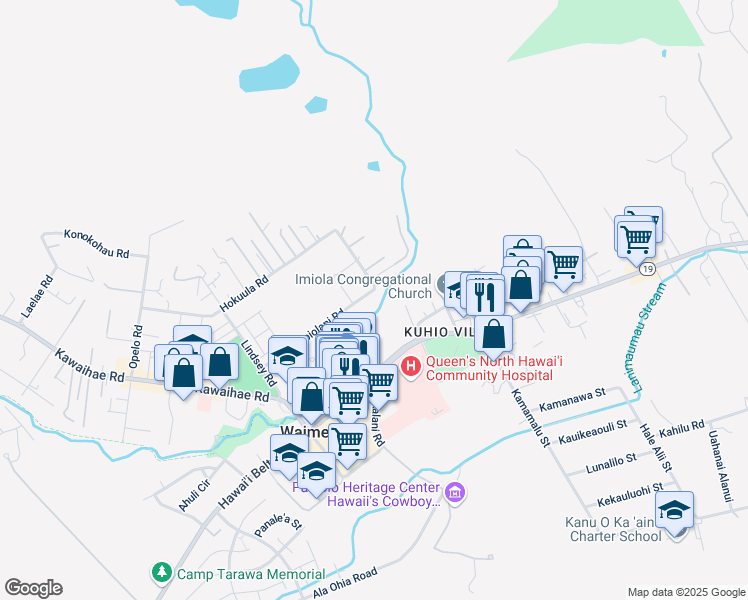 map of restaurants, bars, coffee shops, grocery stores, and more near 65-1120 Mamalahoa Highway in Waimea