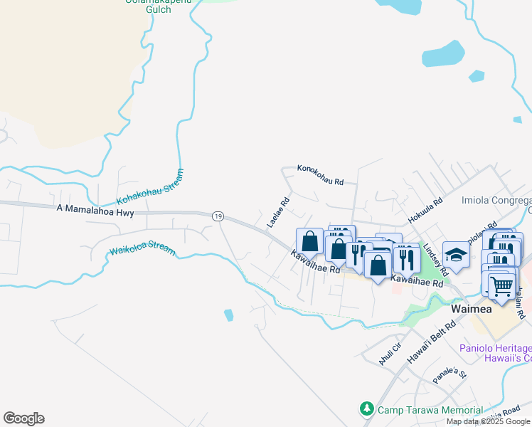 map of restaurants, bars, coffee shops, grocery stores, and more near 65-1396 Kawaihae Road in Waimea