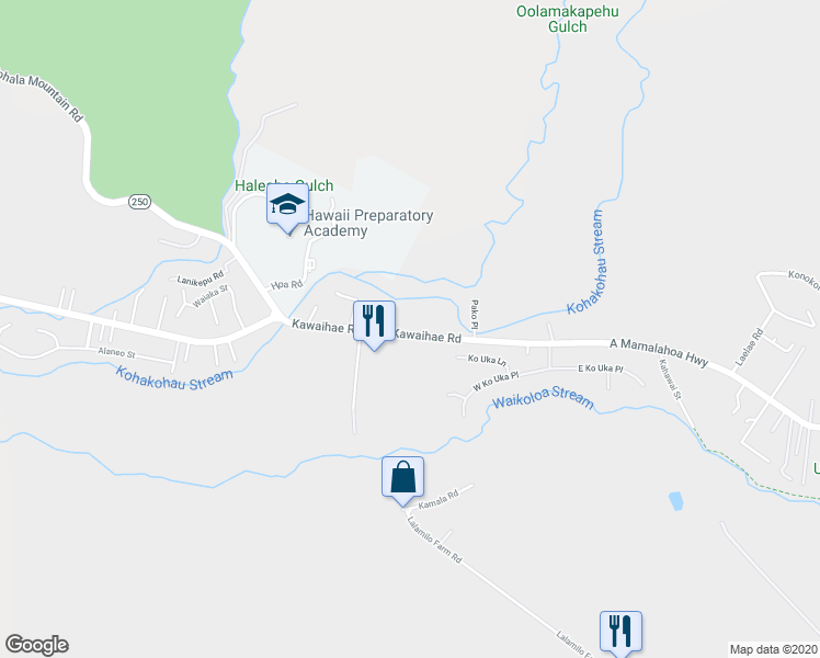 map of restaurants, bars, coffee shops, grocery stores, and more near 65-1560 Kawaihae Road in Waimea