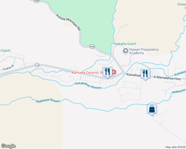 map of restaurants, bars, coffee shops, grocery stores, and more near 66-1728 Kawaihae Road in Waimea