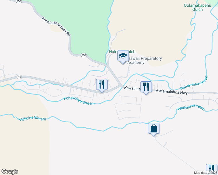 map of restaurants, bars, coffee shops, grocery stores, and more near 66-1657 Waiaka Street in Waimea