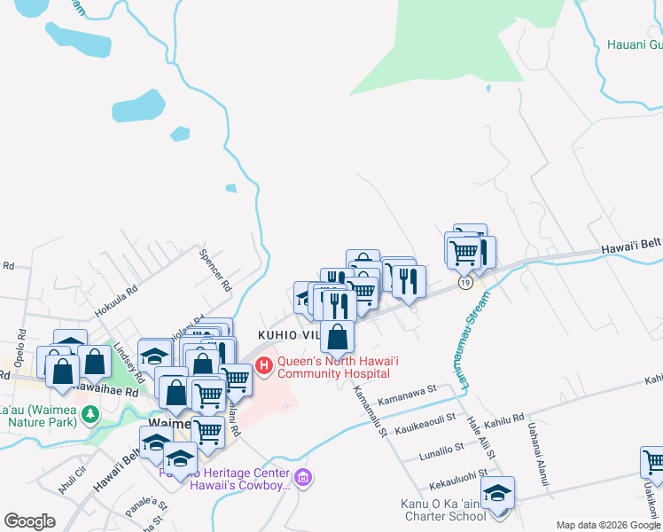 map of restaurants, bars, coffee shops, grocery stores, and more near 64-732 Lauwai Road in Waimea