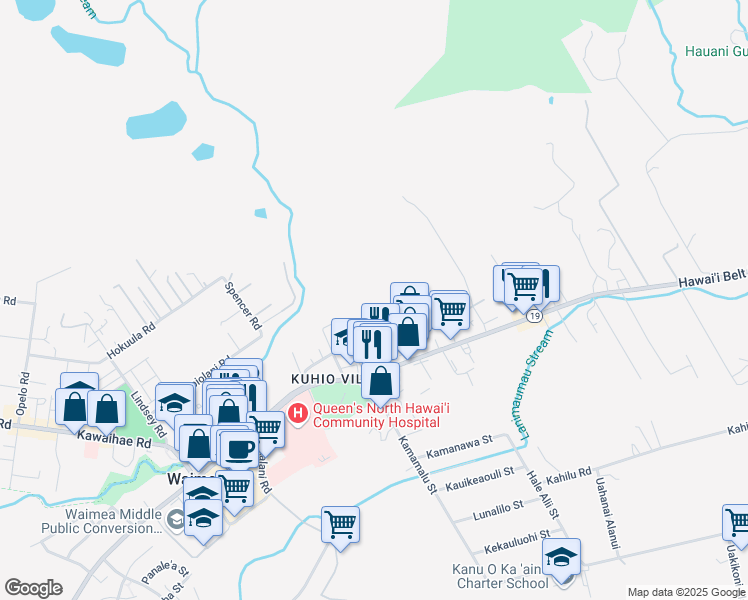 map of restaurants, bars, coffee shops, grocery stores, and more near 64-732 Lauwai Drive in Waimea