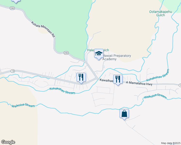 map of restaurants, bars, coffee shops, grocery stores, and more near 66-1667 Kohala Mountain Road in Waimea