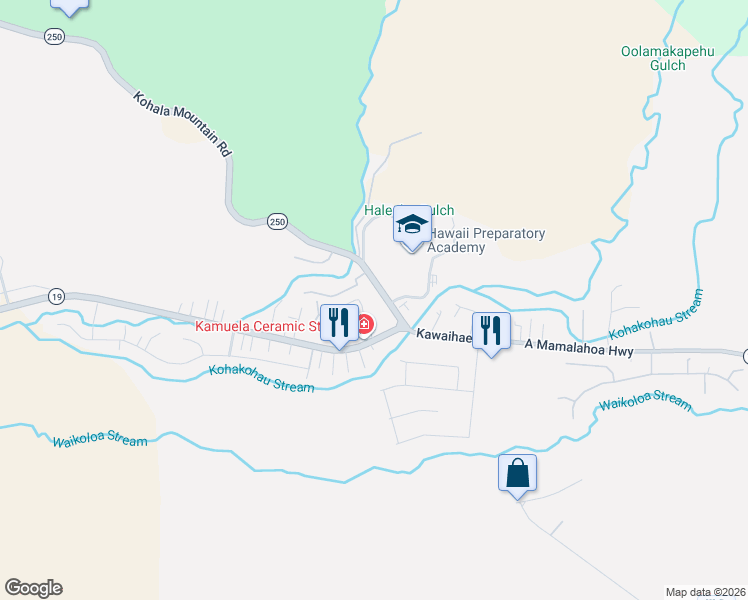 map of restaurants, bars, coffee shops, grocery stores, and more near 66-1667 Kohala Mountain Road in Waimea