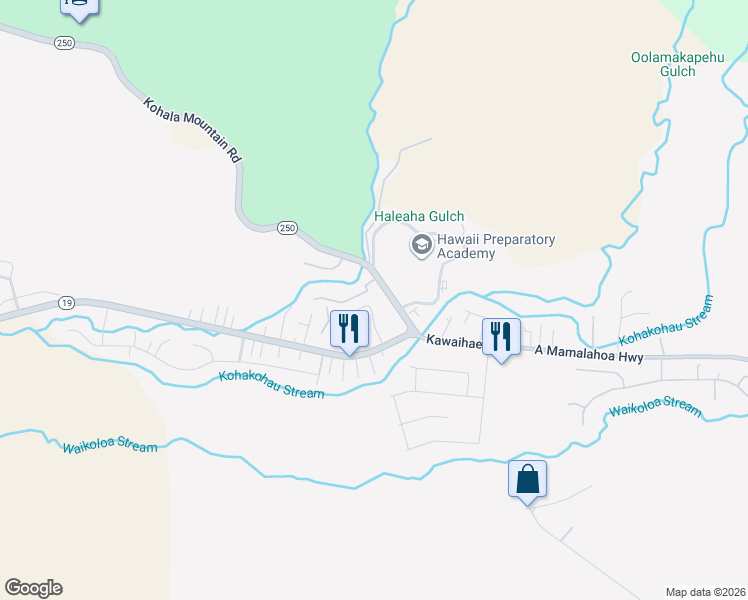 map of restaurants, bars, coffee shops, grocery stores, and more near 66-1678 Waiaka Street in Waimea