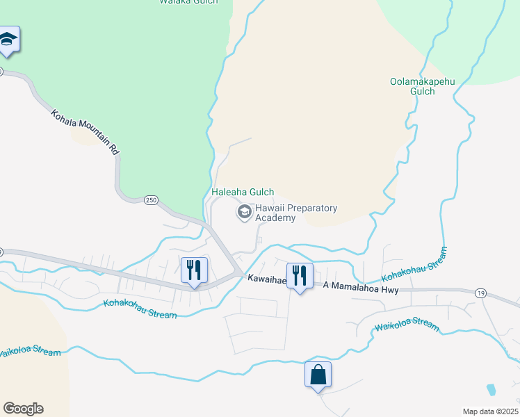 map of restaurants, bars, coffee shops, grocery stores, and more near 65-1692 Kohala Mountain Road in Waimea