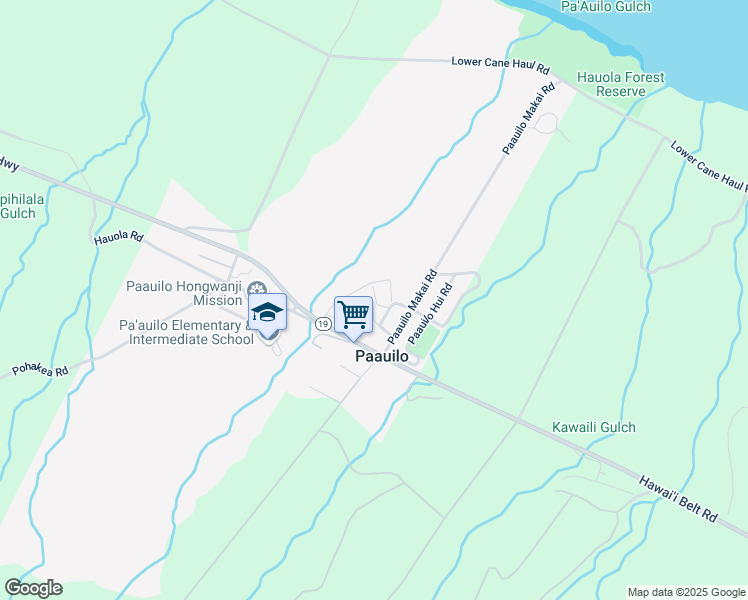 map of restaurants, bars, coffee shops, grocery stores, and more near 43-980 Namilimili Lane in Paauilo