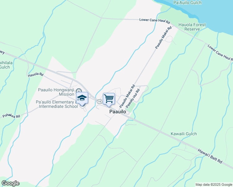 map of restaurants, bars, coffee shops, grocery stores, and more near 43-980 Namilimili Lane in Paauilo