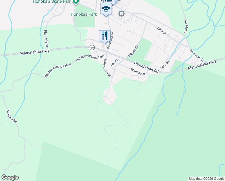 map of restaurants, bars, coffee shops, grocery stores, and more near 45-677 Kaao Road in Honokaa