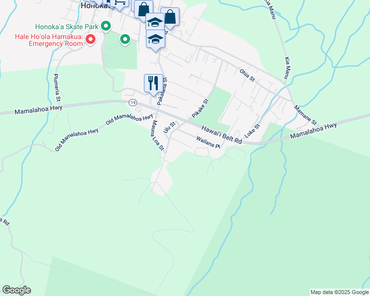 map of restaurants, bars, coffee shops, grocery stores, and more near 45-3291 Wailana Place in Honokaa