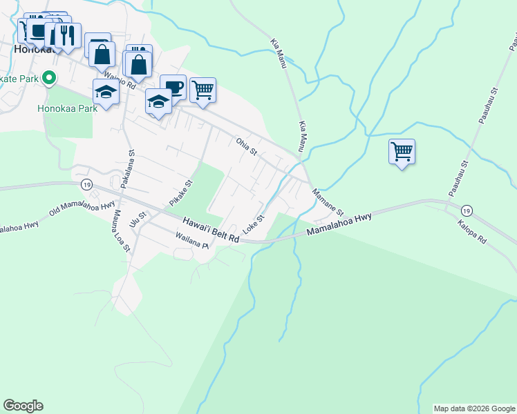 map of restaurants, bars, coffee shops, grocery stores, and more near 45-486 Analio Place in Honokaa