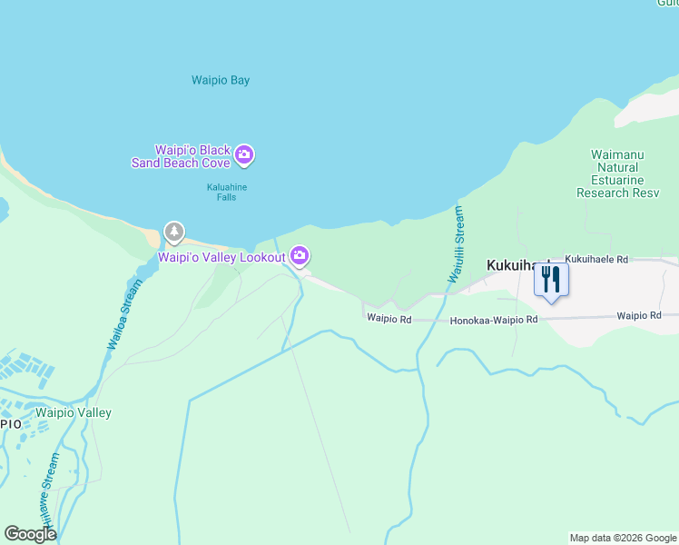 map of restaurants, bars, coffee shops, grocery stores, and more near 48-5536 Honokaa-Waipio Road in Honokaa