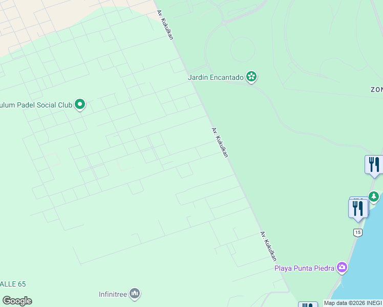 map of restaurants, bars, coffee shops, grocery stores, and more near Calle 39 in Tulum