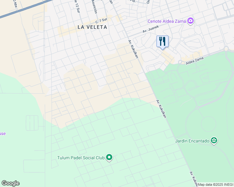 map of restaurants, bars, coffee shops, grocery stores, and more near Calle 8 Sur in Tulum