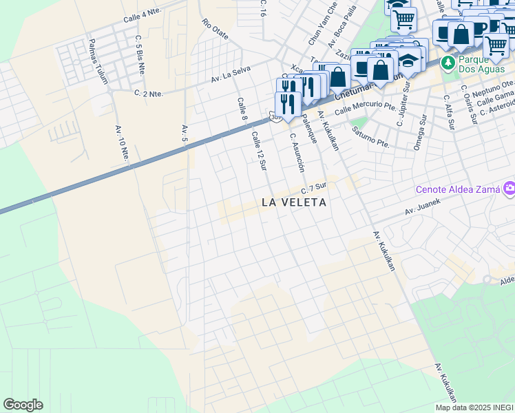 map of restaurants, bars, coffee shops, grocery stores, and more near in Tulum