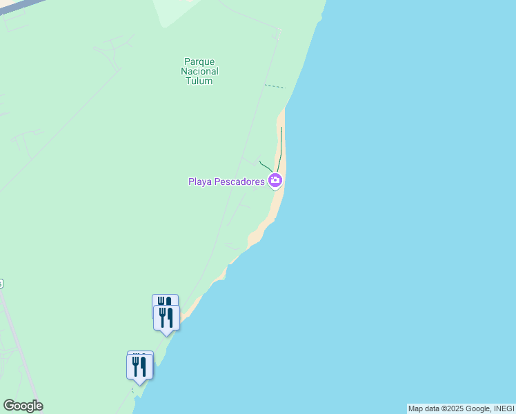 map of restaurants, bars, coffee shops, grocery stores, and more near Avenida Kukulkan in Tulum